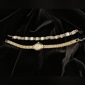 Elegant Silver and Gold Watch Bracelet Set